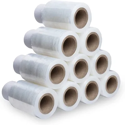 Produktbild von V1 Trade Mini Stretch Film Transparent - 5x Stretch Film Roll - baliaca fólia - ručná strečová fólia s dĺžkou 100 metrov a šírkou 10 cm - obalový materiál - baliaca fólia v roli - fólia na nábytok
