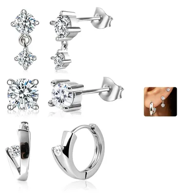 Produktbild von 3 Paar Silber Ohrringe mit Strass für Damen