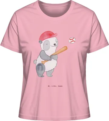 Produktbild von Mr. & Mrs. Panda Damenshirt Panda Baseball spielen Größe L - Baumwolle Pink - Geschenk, damen shirt, Match, Ballsport, Basic, Oberteil, T-Shirt, Kurzarmshirt, Baseballverein