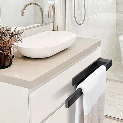 Image de Unyqoos® Porte-serviettes adhésif sans perçage – acier inoxydable résistant à la rouille, anneau mural de 39 cm pour salle de bain, cuisine et toilettes