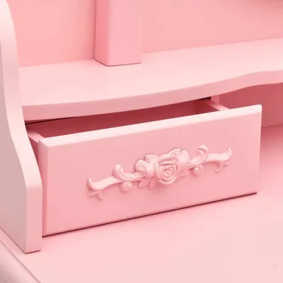 Immagine prodotto di Set tavolino da toilette con sgabello Rosa 75x69x140 cm Legno di Paulownia