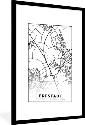 Produktbild von MuchoWow® Gerahmtes Poster Stadtplan - Karte - Erfstadt 60x90 cm - Poster mit Schwarzem Bilderrahmen Wandposter Rahmen Foto Bilder - Dekoration - Wandposter Wohnzimmer - Hochwertig