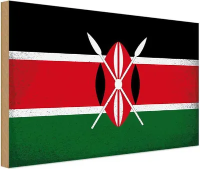 Produktbild von vianmo Holzschild 30x40 cm Kenia Kenya Flagge Fahne Wappen