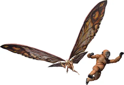 A toy Mothra and a toy Suko figure are shown against a white background.