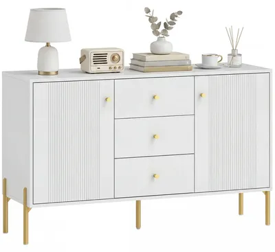 Image de Buffet de salon - Buffet moderne - 2 portes - 3 tiroirs - Étagères réglables - Bois - 120x39x76 cm - Blanc