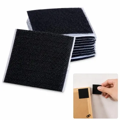 Produktbild von Klettband selbstklebend 10x10cm Schwarz, starker Klettverschluss, wiederverwendbare Klettpads ohne Bohren, für Teppich, Vorhang, Sofa, Auto & DIY