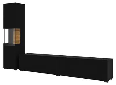 Image de Composition murale EVA – Noir et chêne – Meuble TV avec vitrine – Style design moderne