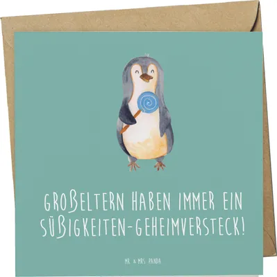 Produktbild von Mr. & Mrs. Panda Grußkarte Großeltern Süßigkeiten - Meeresbrise - Geschenk, Generationen, Geheimversteck, Enkelkinder, Klappkarte, doppelkarte, Freude, Glückwunschkarte
