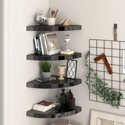 Produktbild von Möbel Eck-Schweberegale 4 Stk. Hochglanz-Schwarz 35x35x3,8 cm MDF - Wandregale &33650