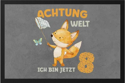 Produktbild von Achtung Welt Ich Bin Jetzt Acht Fußmatte 8. Geburtstag 8 Jahre Geburtstagskind Herzlichen Glückwunsch Feiern