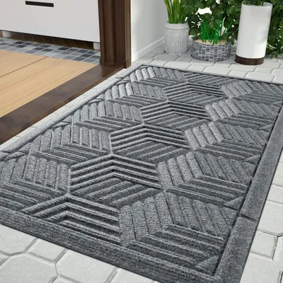 Obrázek produktu pro Podlahová rohož, podložka na zachytávání nečistot, protiskluzová, omyvatelná, odolná povětrnostním vlivům, 75 x 43 cm, černá/šedá