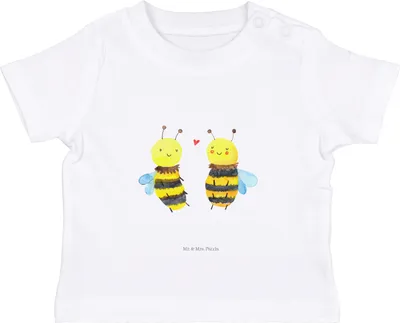 Produktbild von Mr. & Mrs. Panda Babyshirt Biene Verliebt 0. - 6. Monat - Weiß - Geschenk,  T-Shirt, Kinder Top, Shirt, Organic Baby, Oberteil