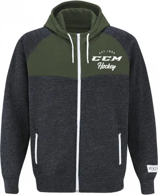 Produktbild von CCM Hoodie Academy Kapuzenpullover Senior, Armeegrün, Durchgehender Reißverschluss, Größe: S