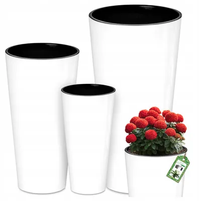Produktbild von Deco4Home Set 3x Blumentöpfe Weiß Hochglanz mit Einsätzen