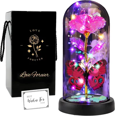 Obrázek produktu pro Věčná LED růže ve skleněné dóze. Krásný, romantický dárek. Barva: růžová