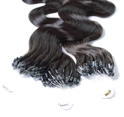 Produktbild von hair2heart Microring Extensions Echthaar Gewellt - 25 Strähnen 1g 60cm 4/0 mittelbraun