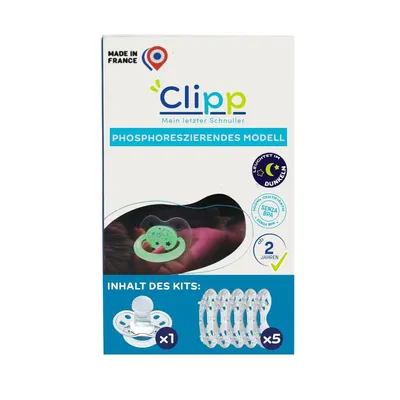 Produktbild von CLIPP Set – Entwöhnungsschnuller Leuchteffekt + 5 Entwöhnungsschilde zur schrittweisen Abgewöhnung + Gebrauchsanweisung - Ab 2 Jahren
