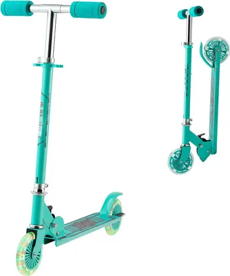 Immagine prodotto di Monopattino per bambini - Monopattino da città a 2 ruote - Ruote LED luminose - Manubrio regolabile in altezza - Pedana antiscivolo - Pieghevole - Dai 3 anni in su - Fino a 50 kg - Verde