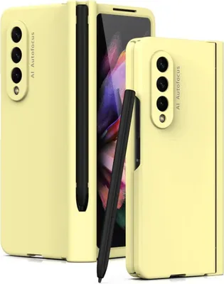 Produktbild von Galaxy Z Fold3 2021 Hülle mit Pen, Scharnierschutz Hartes PC Anti-Kratzer Schutzhülle mit Displayschutzfolie für Samsung Galaxy Z Fold 3 5G Gelb