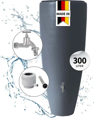 Produktbild von GARANTIA 2in1 Wasserbehälter Komplett-Set 300 Liter graphite grey inkl. Chrom-Auslaufhahn und Fallrohranschluss
