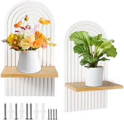 Image de Étagère murale en bois blanche, décoration bohème