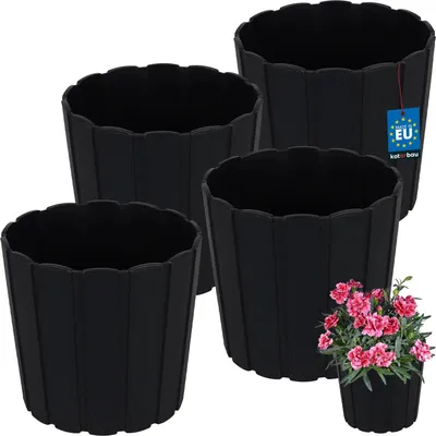 Produktbild von KOTARBAU® 4er Set Blumentopf Pflanzkübel ⌀ 15 cm H: 13 cm Anthrazit Kunststoff Pflanztopf für Zimmerplanzen Blumentöpfe Groß Außen Übertopf Balkon Dekorativ