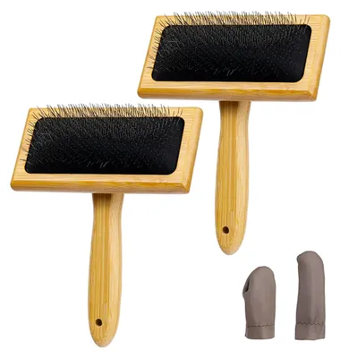 Produktbild von Wollkardierbürsten-Set, 2 Stück Holzfilzkämme mit Fingerling, Zupfbürsten für Spinnen und Nadelfilzen
