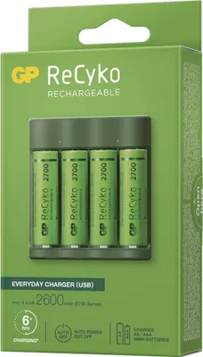 Obrázok produktu pre Nabíjačka GP B421 so 4 dobíjacími batériami AAA, 2100 mAh, 1,2 V, zelená