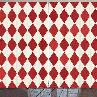 Produktbild von ARANDE Retro Gardine, Harlekin-Art-geometrischer Weinlese-Hintergrund mit Rauten-Motiv-Muster, 280 x 175 cm, Vermilion und Elfenbein