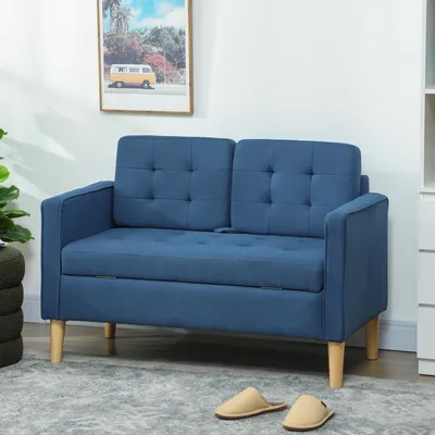 Produktbild von Zweisitzer Couch Samtbezug, Knopfheftung, Blau