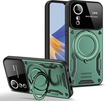 Produktbild von Rüstung Handyhülle für OPPO A17 / A17K Dual-Layer Ringhalter Ständer Hülle Grün