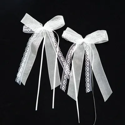 10 weiße Organza-Spitzen-Schleifen, Hochzeitsauto-Deko, 12x18 cm
