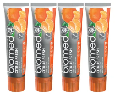 Produktbild von BIOMED - Zahnpasta - 4er Pack - Citrus Fresh - Fluoridfrei - Zitrus-Frische
