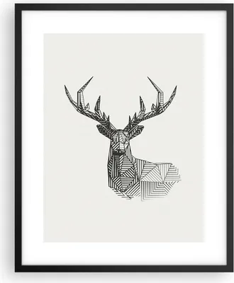 Produktbild von Gerahmtes Poster - Schwarzer Rahmen - Hirsch Skizze Skandinavisch - 40x50 cm - Wand Bild - Wanddeko - Wandbilder - Kunstposter - Wandposter - Bilderrahmen - Bilder - Kunstdruck - P2BPA40x50-4950