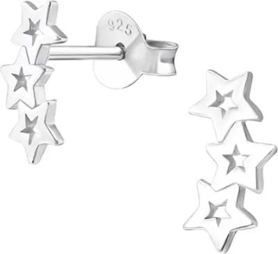 Produktbild von 3 Sterne Ohrstecker mehrfach: Silber Ohrringe im Ear Cuff Look