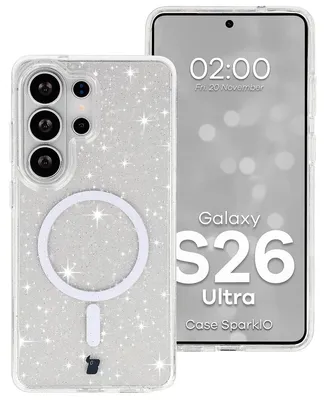 Produktbild von Glitzer Hülle mit Magnetring für Galaxy S26 Ultra, Bizon Case SparklO, Transparent mit Glitzer