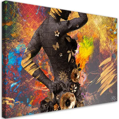 Image de Toile africaine fleurs abstraction 120x80 Feeby Jaune image pour le mur prête à accrocher