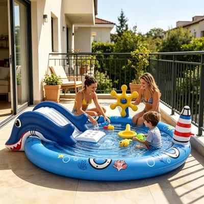 Produktbild von Aufblasbarer Kinderpool für den Garten mit Rutsche