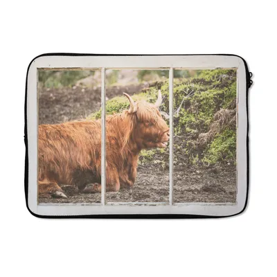 Produktbild von MuchoWow® Laptop Hülle 13 Zoll Schottische Highlander - Ansicht - Natur Laptoptasche - Laptophülle - Sleeve - Rundumschutz