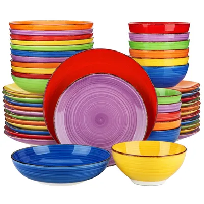 Zdjęcie produktu dla Zestaw naczyń ceramicznych, 48 elementów, stylowy wzór wirowy, 48 elementów Kolorowy