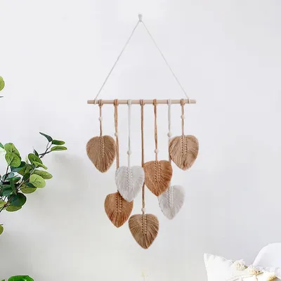 Produktbild von Makramee Wandbehang Wandteppich Boho Wanddekoration - Handgefertigt - 80 x 40 cm - Khaki