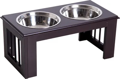 Produktbild von Erhöhter Hundenapf, Futternapf, Edelstahlnäpfen, Haustier Fressnapf, Mdf, Kaffee, 58,4 X 30,5 X 25,4 Cm
