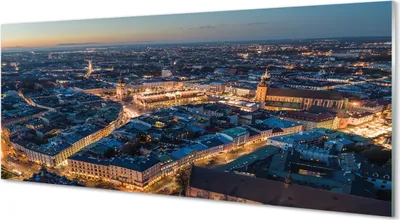 Produktbild von Glasbilder 125x50 Wandkunst Krakow Nachtpanorama