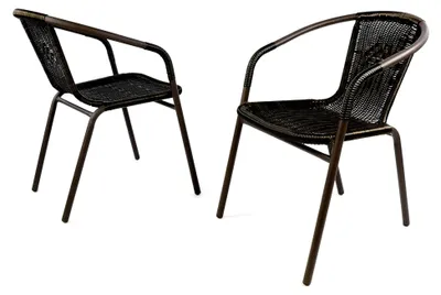 Produktbild von 2er Set Bistrostuhl mit Stahlgestell aus Poly Rattan, stapelbar für Garten und Balkon