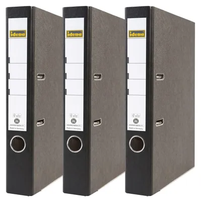 Produktbild von Idena 90082 - Ordner für DIN A4, 5 cm schmal, Wolkenmarmor, schwarz, 3 Stück