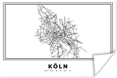 Produktbild von MuchoWow® Poster Stadtplan - Schwarz-weiß - Karte - Köln - Deutschland - Karte 180x120 cm - Fotoplakat