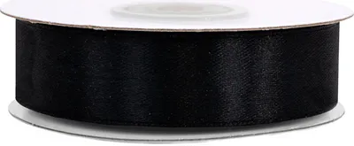 18mm breites, 25m langes, einseitig glänzendes schwarzes Satinband auf Rolle. Perfekt für Bastelprojekte und Geschenkverpackungen