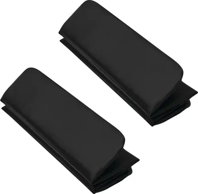 Two folded black cushions are shown on a white background.