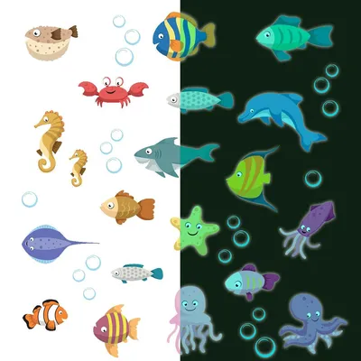 Produktbild von Leuchtsticker – Meerestiere – Fluoreszierender Wand-/Deckensticker für Kinder – 120 x 160 cm