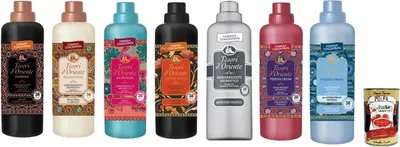 Produktbild von Testpaket Tesori d'Oriente Flüssigkeit Weichspüler, Fabric Softener Weißer Moschus Ayurveda Hammam Byzanthium Japanase Persian Thalasso 7 x 760ml + Italian Gourmet polpa 400g